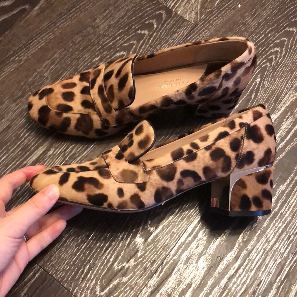 Cole Haan Leopard Print Low Heel Loafers - Brown Black Tan - Picture 2 of 5